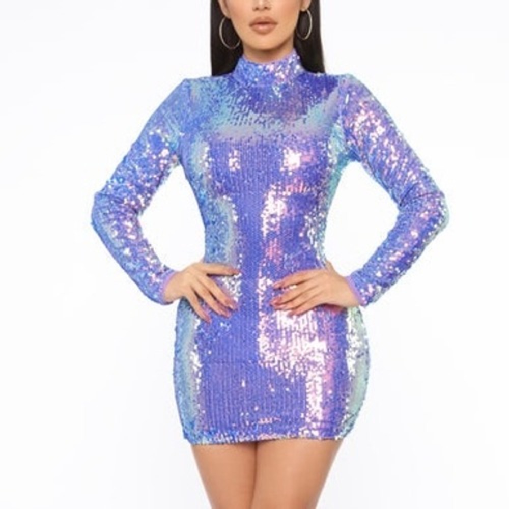 NWT‎ Fashion Nova Purple Disco Doll Sequin Mini Dress Size Large - Picture 6 of 11